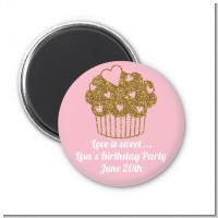 Gold Glitter Cupcake - Personalized Birthday Party Magnet Favors