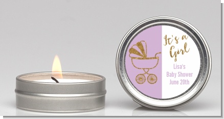 Gold Glitter Lavender Carriage - Baby Shower Candle Favors