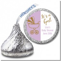 Gold Glitter Lavender Carriage - Hershey Kiss Baby Shower Sticker Labels