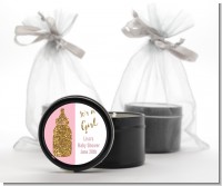 Gold Glitter Pink Baby Bottle - Baby Shower Black Candle Tin Favors