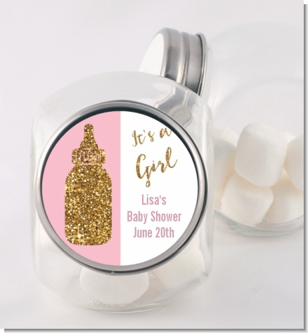 Gold Glitter Pink Baby Bottle - Personalized Baby Shower Candy Jar