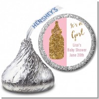 Gold Glitter Pink Baby Bottle - Hershey Kiss Baby Shower Sticker Labels