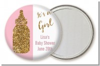 Gold Glitter Pink Baby Bottle - Personalized Baby Shower Pocket Mirror Favors