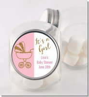 Gold Glitter Pink Carriage - Personalized Baby Shower Candy Jar