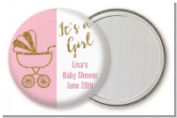 Gold Glitter Pink Carriage - Personalized Baby Shower Pocket Mirror Favors