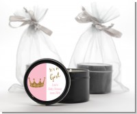 Gold Glitter Pink Crown - Baby Shower Black Candle Tin Favors