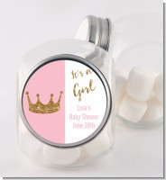 Gold Glitter Pink Crown - Personalized Baby Shower Candy Jar