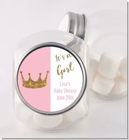 Gold Glitter Pink Crown - Personalized Baby Shower Candy Jar