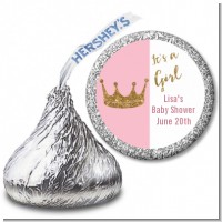 Gold Glitter Pink Crown - Hershey Kiss Baby Shower Sticker Labels