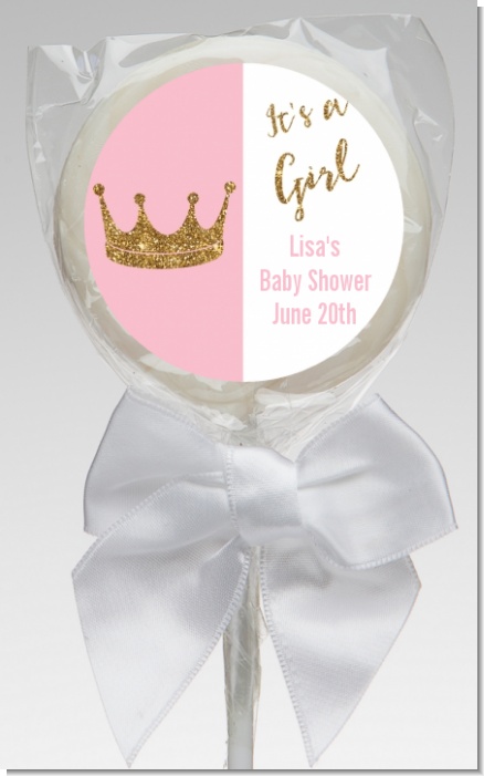 Gold Glitter Pink Crown - Personalized Baby Shower Lollipop Favors