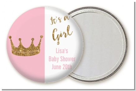 Gold Glitter Pink Crown - Personalized Baby Shower Pocket Mirror Favors