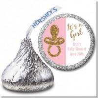 Gold Glitter Pink Pacifier - Hershey Kiss Baby Shower Sticker Labels
