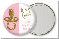 Gold Glitter Pink Pacifier - Personalized Baby Shower Pocket Mirror Favors