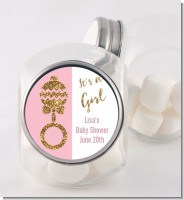 Gold Glitter Pink Rattle - Personalized Baby Shower Candy Jar