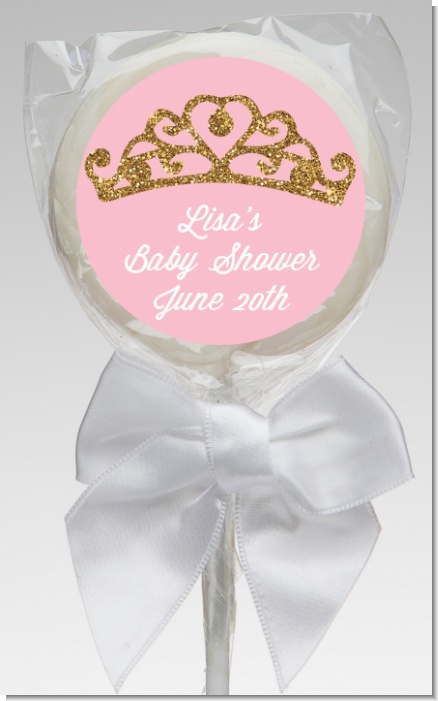 Gold Glitter Pink Tiara - Personalized Baby Shower Lollipop Favors