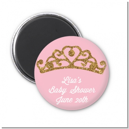 Gold Glitter Pink Tiara - Personalized Baby Shower Magnet Favors