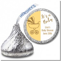 Gold Glitter Yellow Carriage - Hershey Kiss Baby Shower Sticker Labels