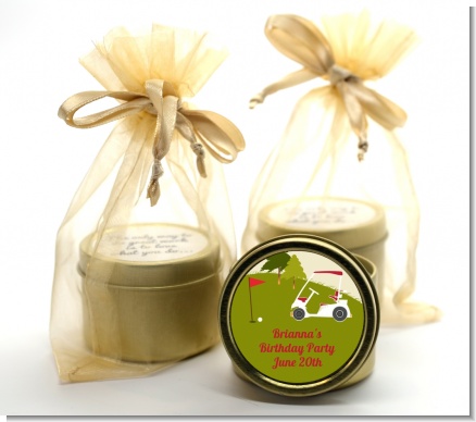 Golf Cart - Birthday Party Gold Tin Candle Favors