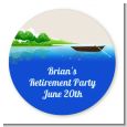 Gone Fishing - Round Personalized Retirement Party Sticker Labels thumbnail