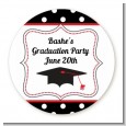 Graduation Cap Black & Red - Round Personalized Graduation Party Sticker Labels thumbnail