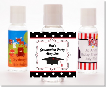 Graduation Cap Black & Red - Personalized Graduation Party Hand Sanitizers Favors