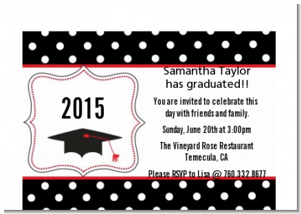 Graduation Cap Black & Red - Graduation Party Petite Invitations