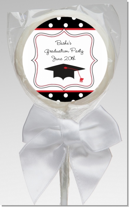 Graduation Cap Black & Red - Personalized Graduation Party Lollipop Favors