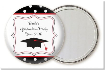 Graduation Cap Black & Red - Personalized Graduation Party Pocket Mirror Favors