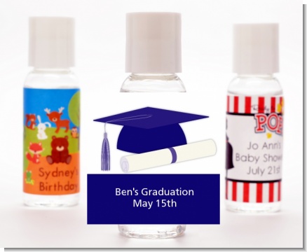 Graduation Cap Blue - Personalized Graduation Party Hand Sanitizers Favors