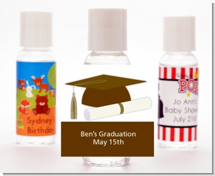 Graduation Cap Brown - Personalized Graduation Party Hand Sanitizers Favors