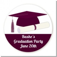 Graduation Cap Maroon - Round Personalized Graduation Party Sticker Labels
