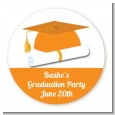 Graduation Cap Orange - Round Personalized Graduation Party Sticker Labels thumbnail