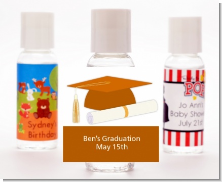 Graduation Cap Orange - Personalized Graduation Party Hand Sanitizers Favors