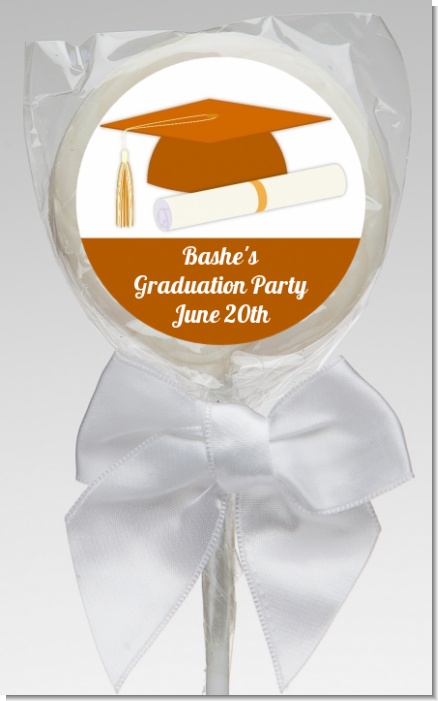 Graduation Cap Orange - Personalized Graduation Party Lollipop Favors