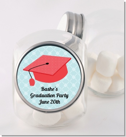 Graduation Cap Red - Personalized Graduation Party Candy Jar