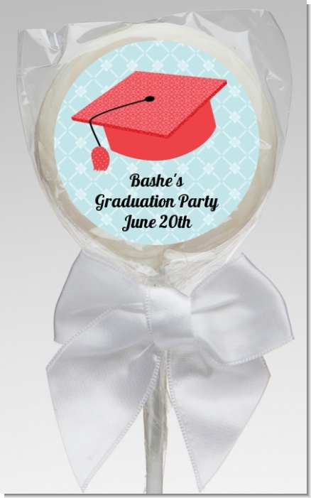 Graduation Cap Red - Personalized Graduation Party Lollipop Favors