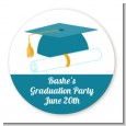 Graduation Cap Teal - Round Personalized Graduation Party Sticker Labels thumbnail