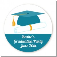 Graduation Cap Teal - Round Personalized Graduation Party Sticker Labels