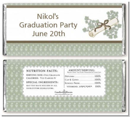 Graduation Diploma - Personalized Graduation Party Candy Bar Wrappers