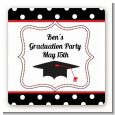 Graduation Cap Black & Red - Square Personalized Graduation Party Sticker Labels thumbnail