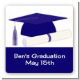 Graduation Cap Blue - Square Personalized Graduation Party Sticker Labels thumbnail