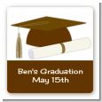 Graduation Cap Brown - Square Personalized Graduation Party Sticker Labels thumbnail