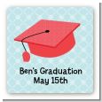 Graduation Cap Red - Square Personalized Graduation Party Sticker Labels thumbnail