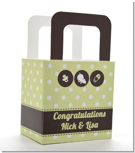 Modern Baby Green Polka Dots - Personalized Baby Shower Favor Boxes