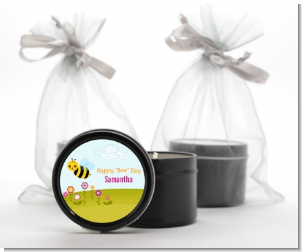 Happy Bee Day - Birthday Party Black Candle Tin Favors