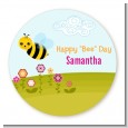 Happy Bee Day - Round Personalized Birthday Party Sticker Labels thumbnail