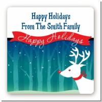 Happy Holidays Reindeer - Square Personalized Christmas Sticker Labels