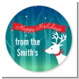 Happy Holidays Reindeer - Round Personalized Christmas Sticker Labels thumbnail