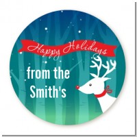 Happy Holidays Reindeer - Round Personalized Christmas Sticker Labels