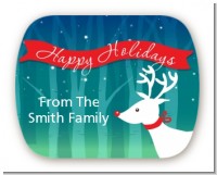 Happy Holidays Reindeer - Personalized Christmas Rounded Corner Stickers
